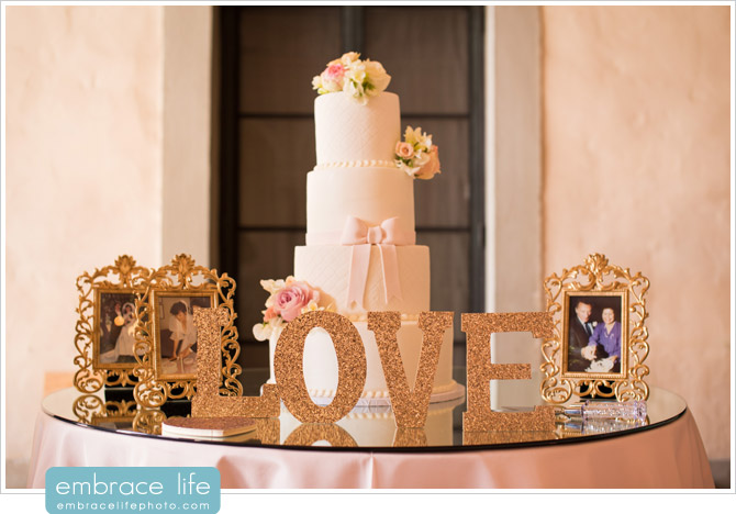 Beautiful cake table display with gold glitter