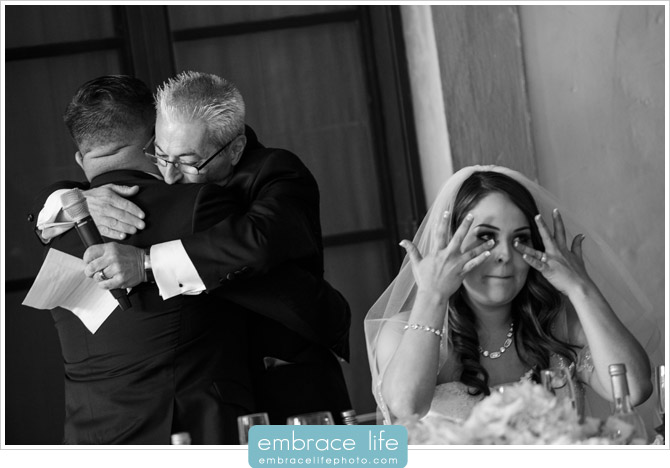 Sweet moment between groom and Father of the Bride during the Father of the Bride speech