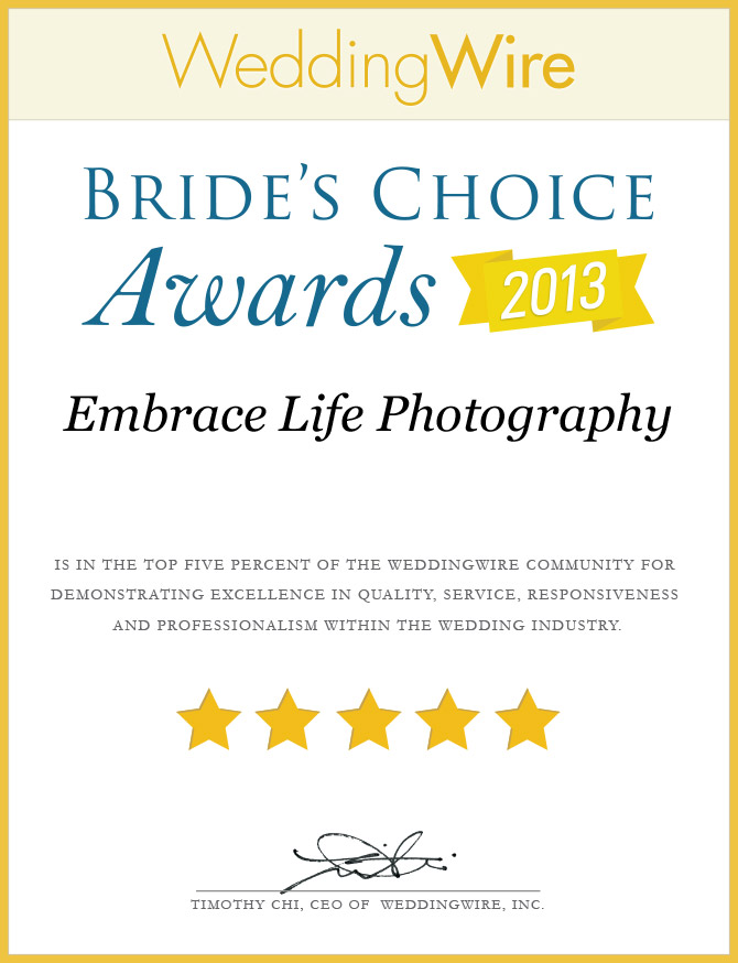 WeddingWire Brides Choice Awards 2013 for wedding photography